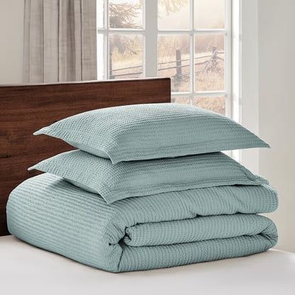 Levtex Home - Cloud Waffle Blue Haze Comforter Set - Twin Comforter + One Standard Pillow Cases - Waffle Weave - Blue Haze - Comforter (68 x 88in.) and Pillow Case (26 x 20in.) - Cotton