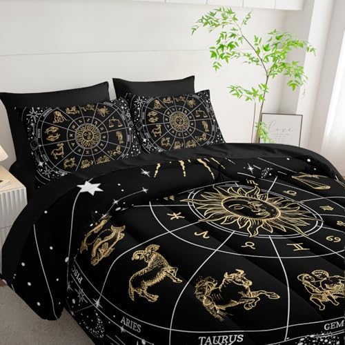 7 Piece Comforter Set Queen Galaxy，Celestial Bedding Set Queen Galaxy，(1 Comforter, 1 Flat Sheet, 1 Fitted Sheet, 2 Pillowcase and 2 Pillow Sham)