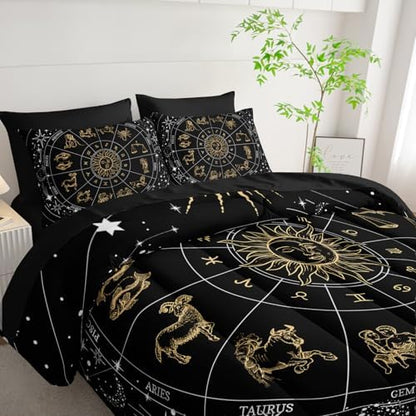 7 Piece Comforter Set Queen Galaxy，Celestial Bedding Set Queen Galaxy，(1 Comforter, 1 Flat Sheet, 1 Fitted Sheet, 2 Pillowcase and 2 Pillow Sham)