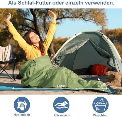 Sleeping Bag Liner, Updated Adult Sleep Sack & Travel Sheets with Foot Zipper, Lightweight and Portable Camping Sleeping Bag Liners - Ideal for Backpacking, Hostels and Camping