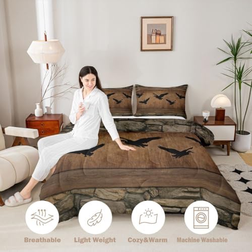 Manfei Cute Mallard Comforter Set Twin Size,Rustic Farmhouse Brown Wooden Bedding Set 2pcs,Fishing and Hunting Down Comforter for All Season,Kids Boys Girls Room Decor,1 Pillowcase,No Sheets