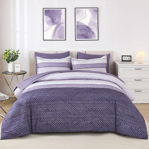 Drucon Purple Comforter Set King Size 7 Piece Bed in a Bag
