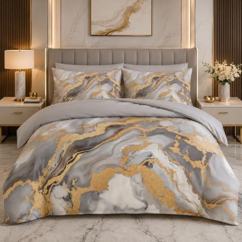 CCoutueChen Grey Comforter Set Full Size - Modern Marble Bedding Set