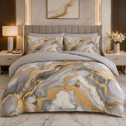 CCoutueChen Grey Comforter Set Full Size - Modern Marble Bedding Set