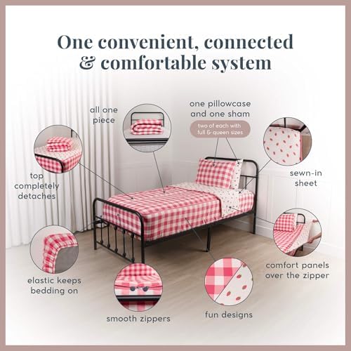 Beddy's Dark Pink Checkered All-in-One Zipper Bedding Set for Kids - Twin