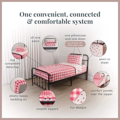 Beddy's Dark Pink Checkered All-in-One Zipper Bedding Set for Kids - Twin