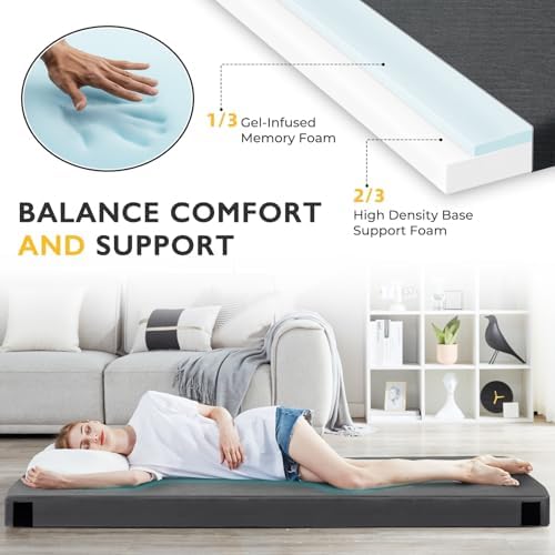 Kingfun 3 Inch CertiPUR-US Memory Foam Camping Mattress Pad, Waterproof Roll up Sleeping Pad, Thick Floor Sleeping Mats for Tent with Removable Travel Bag