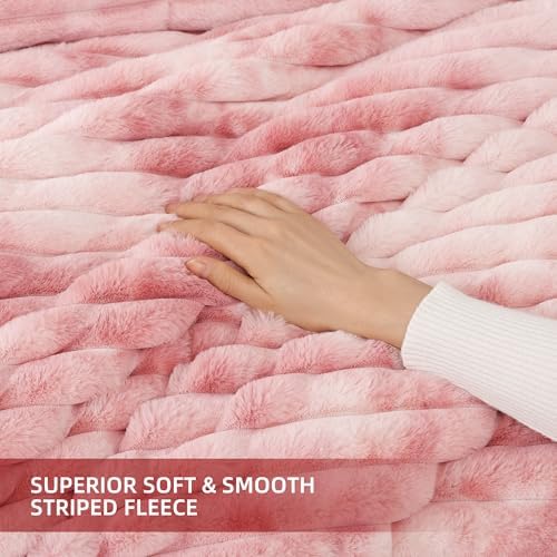 Smoofy Fluffy Full Size Comforter 3 PCS - Tie Dye Pink Fleece Bedding Set