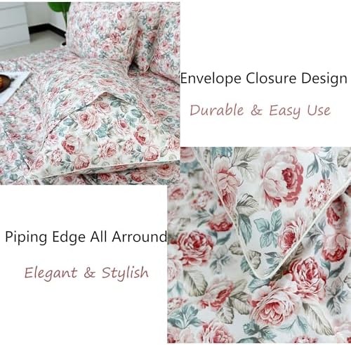FADFAY Rose Floral Sheets Set King Vintage Red Floral Bedding Shabby Rustic Rose Sheets French Country Farmhouse Bedding 800 Thread Count 100% Egyptian Cotton Deep Pocket Fitted Sheet 4Pcs, King Size