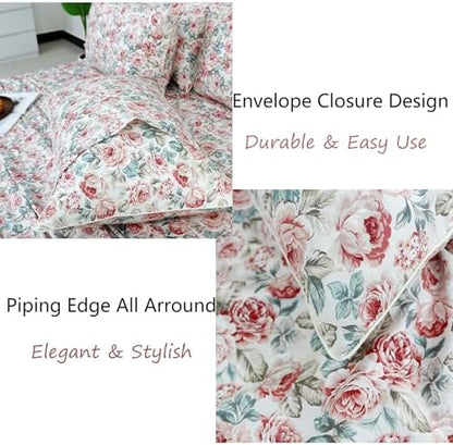 FADFAY Rose Floral Sheets Set King Vintage Red Floral Bedding Shabby Rustic Rose Sheets French Country Farmhouse Bedding 800 Thread Count 100% Egyptian Cotton Deep Pocket Fitted Sheet 4Pcs, King Size