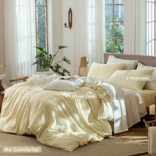 MooMee Striped Duvet Cover Set 100% Washed Cotton Linen Like King