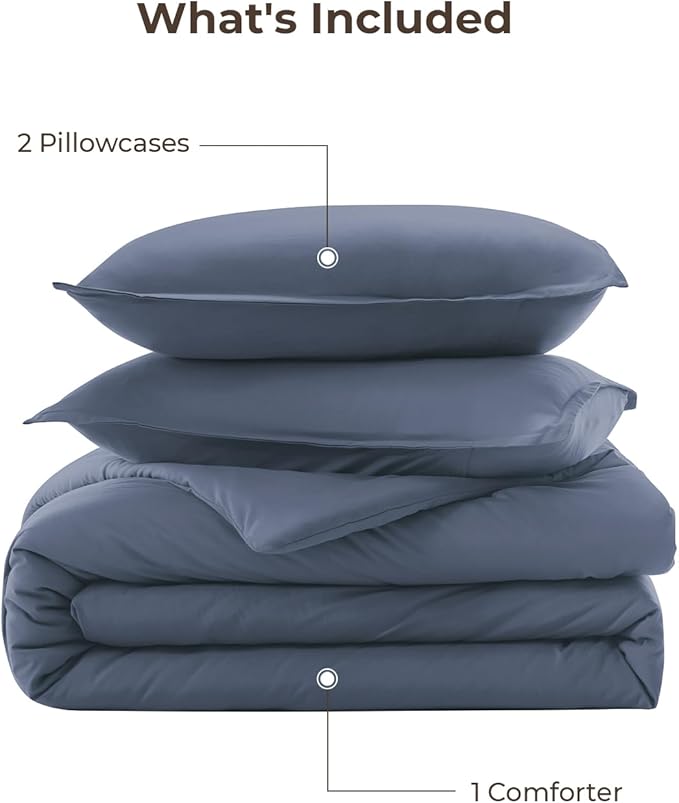 Litanika Comforters Bluish Grey California King Size, 3 Pieces Lightweight Solid Bedding Set & Collections, All Season Fluffy Bed Set (104x96In Comforter & 2 Pillowcases)