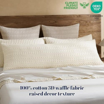 PHF Cotton Waffle Body Pillowcase 20" x 54", Ivory, No Insert