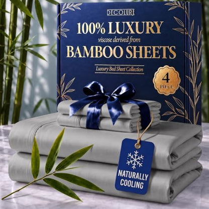 DECOLURE 100% Viscose Derived from Bamboo Sheets King Size | 4 Pc Bed Set