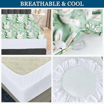 Sufdari King Mattress Protector,Waterproof Mattress Protector,Fitted Sheet Style Mattress Cover with 18" Deep Pocket,Washable and Comfortable-Rabbit,King