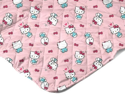 Northwest Hello Kitty Sweet As Can Be Reversible Quilted Throw, Kawaii Cozy Fantasy Throw, Gift for Anime Fans or Game Room Décor, 90 x 90 Inches