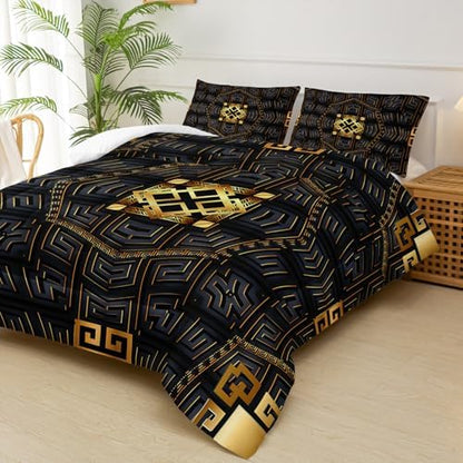 Black and Gold Plaid Comforter Set King，King Quilt Bedding Set Plaid，with 1 Comforter with 2 Pillow Case