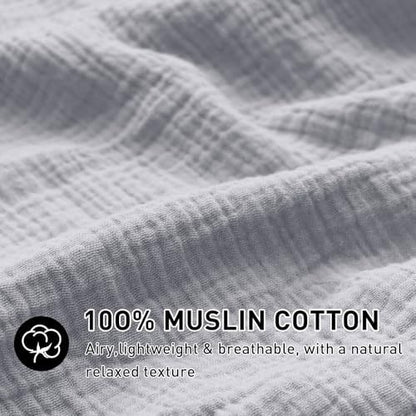 EMME Muslin Cotton Duvet Cover Set Linen Like Light Grey King