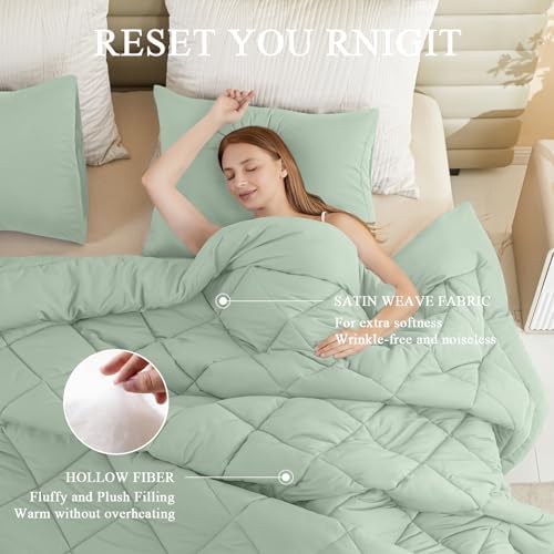120x128 Oversized King Comforter, Extra Large King Size Comforter Oversized, All Season Soft Lightweight Quilt Down Alternative Duvet Insert with 8 Corner Tabs(120x128, Sage Green)