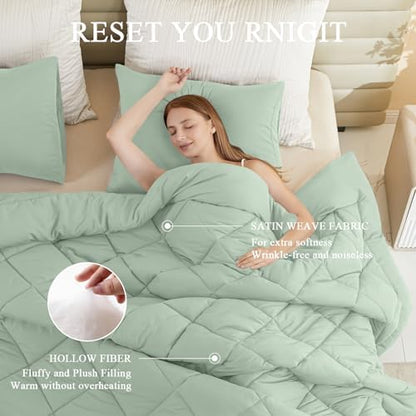 120x128 Oversized King Comforter, Extra Large King Size Comforter Oversized, All Season Soft Lightweight Quilt Down Alternative Duvet Insert with 8 Corner Tabs(120x128, Sage Green)
