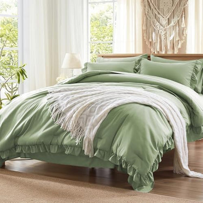 Anluoer Full Size Comforter Sets 7 Piece,Ruffle Bed in a Bag Bedding Sets