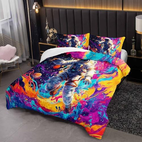 Astronaut Galaxy Comforter King Size,Astronaut Galaxy Kids Comforter Set,3Pcs Bedding Set Printed Comforter with 2 Pillowcases,Down Alternative,Soft and Lightweight,for All Seasons