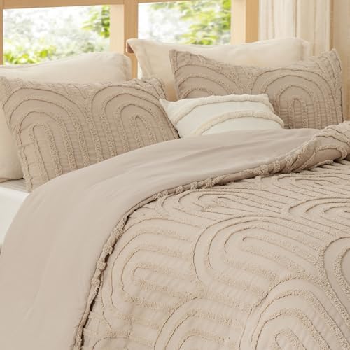 Bedsure Boho Tufted Khaki Twin/Twin XL Comforter, GentleSoft™ 2 Pieces Boho Farmhouse-Style Decor Bedding, Arch Bedding for All Seasons, 1 Bed Comforter, 1 Pillow Shams, 68x88 Inches