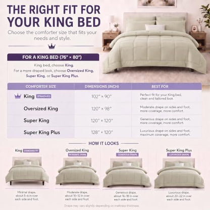 CozyLux King Size Comforter Set Oatmeal - 7 Pieces Bed in a Bag