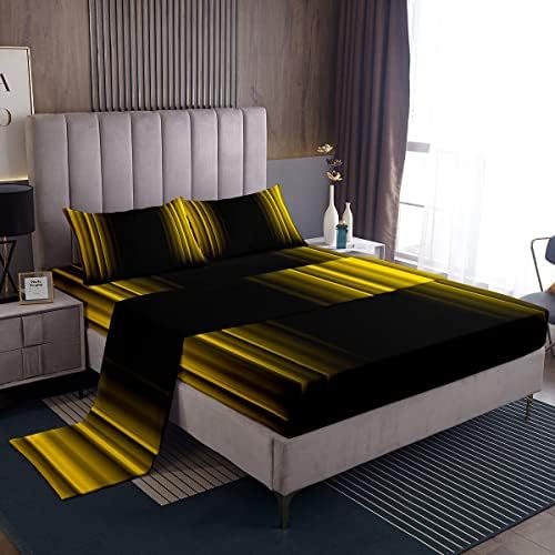 Feelyou Geometric Abstract Ombre Sheet Set Men Adults Teens Yellow and Black Striped Bed Sheets Kids Boys Girls Simple Modern Bed Set Bedroom Collection 4Pcs Queen Size