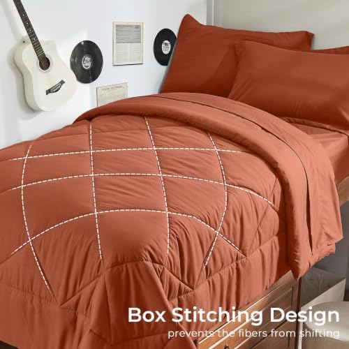 HEVUMYI 5-Piece Twin XL Comforter Set, Burnt Orange Bed in a Bag