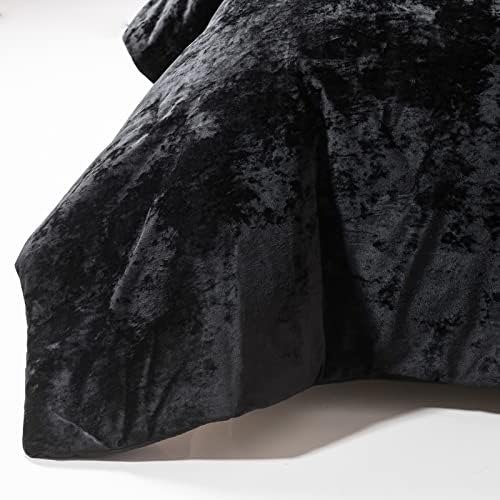 Fredsure Distressed Velvet Comforter Set, 5 Pieces Black Queen, Distressed Velvet Face and Brushed Microfiber Reverse