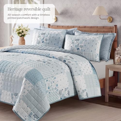 King Quilt Set-3 Pieces Soft Bedding Lightweight Floral Patchwork Coverlet