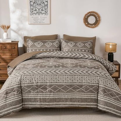 Yiran Boho Comforter Set King Size, 7 Pieces Aztec Brown Bed in a Bag