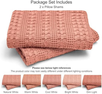 PHF Cotton Waffle Weave Euro Sham Covers 26" x 26", Canyon Clay, No Insert