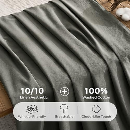 JELLYMONI 100% Washed Cotton Dark Grey Duvet Cover King, Linen-Like