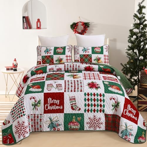 Mybedsoul Christmas Quilt Set King Size, Christmas Patchwork Bedding Set
