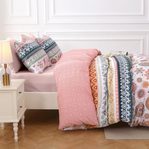 MUXHOMO Full Comforter Set, Bohemian Elegant Floral Print Bed in a Bag 7 Pieces, Ultra Soft & Breathable Reversible Botanical Pattern Bedding Set with Comforter, Sheets, Pillowcases, and Shams