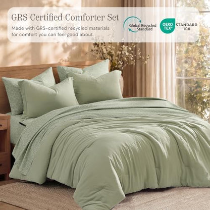 King Comforter Set with Sheets-7 Pieces Soft Recycled Bed in a Bag Bedding