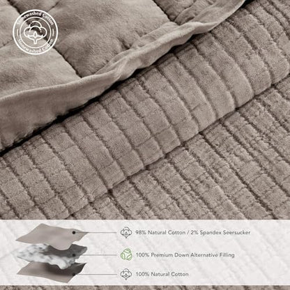 EVERGRACEHOME Stonewashed Cotton Quilt Set, Queen Size, Truffle Taupe Brown