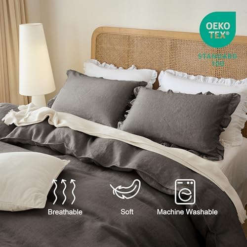 Talasily 100% French Linen Oversized King Duvet Cover Set, Organic Linen