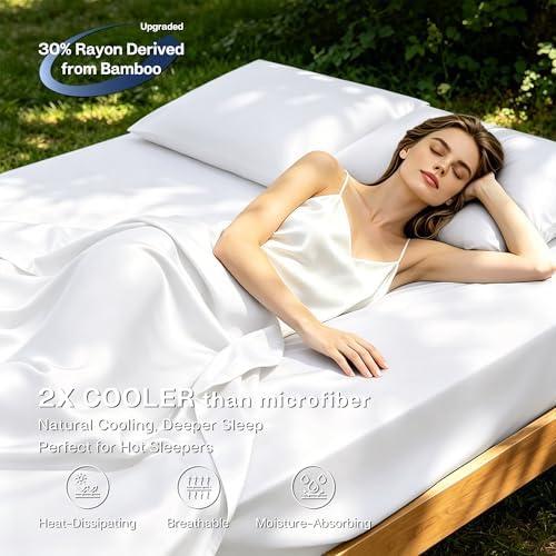 MR&HM California King Sheets 4 Pieces, Rayon Derived from Bamboo Blend