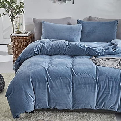 Wellboo Blue Velvet Comforter Sets Full Boys Men Lake Blue Fluffy Bedding