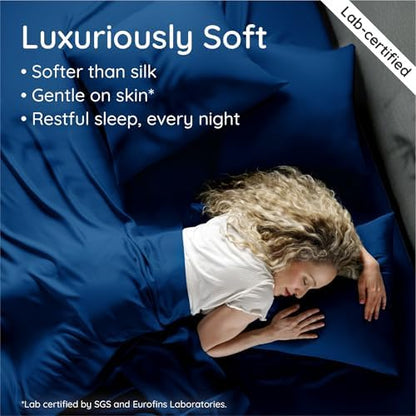 Bambaw King Sheet Set 6pcs – 100% Viscose Derived from Bamboo Sheets, Buttery Soft Bed Sheets, Cooling Sheets for Hot Sleepers, King Bed Sheets with Corner Straps, Fits Up to 16'' (Navy Blue)