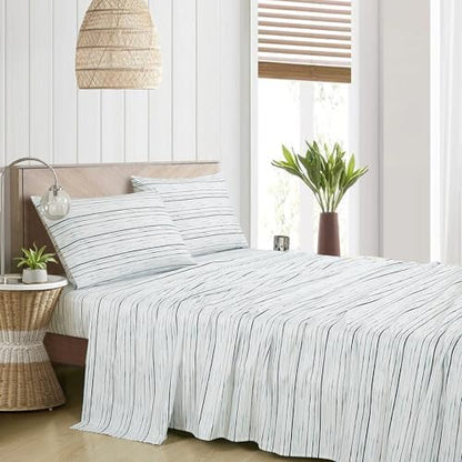 Chezmoi Collection 4-Piece Lodge Striped Sheet Set King - Multicolor Navy Blue Striped Printed Brushed Microfiber Lightweight Breathable Deep Pocket Bed Sheets