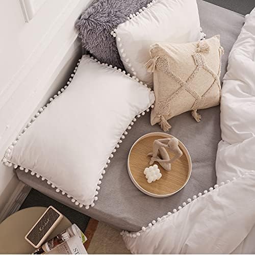 YIRDDEO Queen Comforter Set, White Ball Pom Fringe Bedding Set 3 Pieces