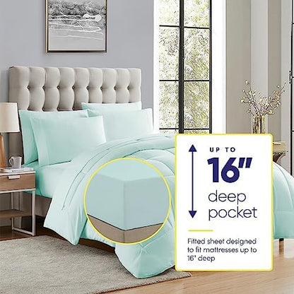 Sweet Home Collection 5 Piece Comforter Set Bag Solid Color All Season Soft Down Alternative Blanket & Luxurious Microfiber Bed Sheets, Aqua, Twin XL
