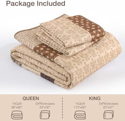 WONGS BEDDING Fall King Size Quilt Set, Brown Striped Bedspread