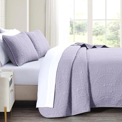 akkialla Lavender Twin Quilt Set,Ultrasonic Lightweight Bedspread Coverlet for Modern Minimalist Bedroom,Soft Microfiber Coin Pattern Bedding,2-Piece (1 Quilt,1 Pillow Sham)