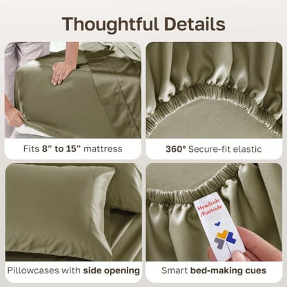 California Design Den 100% Cotton Sateen Split King Sheets Set, 5 Pcs