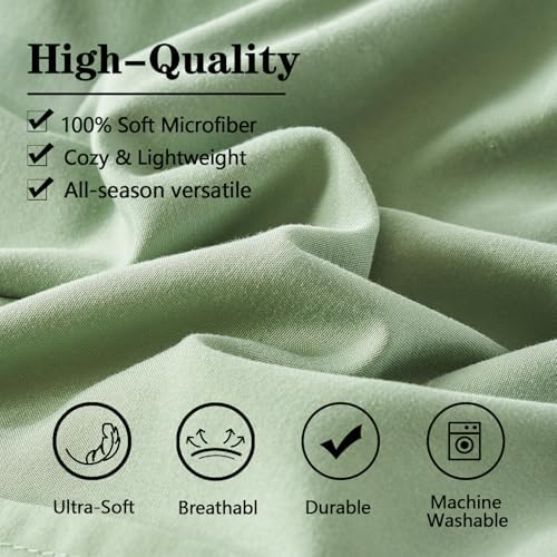 Yogeneg Twin Comforter Set 5 Piece Bed in a Bag,Grid Pinch Pleat Sage Green Twin Bedding Set,Striped Textured Soft Microfiber Comforter with Sheet Set,All Season Complete Bed Set(Sage Green,Twin)